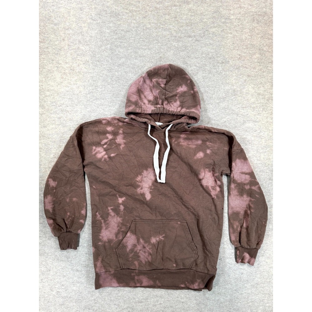 Zenana Hoodie Women Large Brown Mauve Bleach Tie Dye Sherpa Lined Cotton Stretch